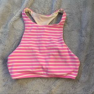 Pink and White Striped Bikini Top